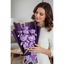 Sevgililer Gününe Özel: Premium 6 Yumoş Mor Peluş Ayıcık Buketi- Doğum Günü, Özel Gün - Eşe, Sevgiliye Hediye