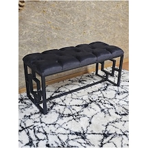Siyah Boyalı İçi Kareli Diktörtgen 100 Cm X 40 Cm Oturak Puf - Be Çok Renkli