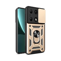 Poco M6 Pro 4g Kılıf Pars Lens Yüzüklü Silikon - Gold Bz8683140710590