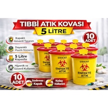 Tıbbi Atık Kovası 5 Litre 10 Adet Kapaklı Tıbbi Atık Kutusu Enfekte Atık Kovası Siyah