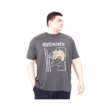 Mode Xl Büyük Beden Erkek T-shirt Bisiklet Yaka Optımıstıc U25028 Antrasit Antrasit