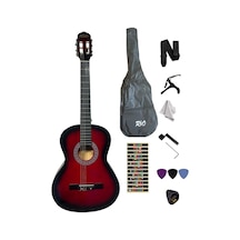 4/4 Tam Boy Kırmızı Klasik Gitar Akort Cihazı Kılıf Kapo Askı Pena Sticker Çevirici