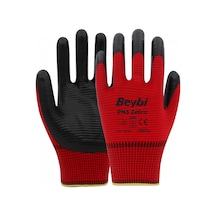 Beybi PN3 Zebra Polyester Örme Nitril İş Eldiveni 12 Çift – Kırmızı - Siyah