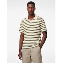Koton Regular Fit Kısa Kollu Polo Yaka Çizgili Tişört Haki Çizgili 6sam10388mk
