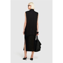 Sisley %100 Pamuk Astar Maskülen Kesin Geniş V Yaka Kruvaze Yelek Kadın Siyah Yelek - 324p283glj00ı
