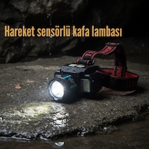 Hareket Sensörlü Çift Işık Kaynaklı Şarjlı Kafa Lambası Siyah