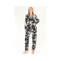Doremi Floral Pattern Uzun Kollu Kadın Pijama Takım Siyah-m-l Siyah