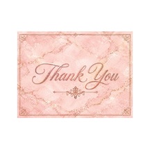 Premium Mermer Desenli Teşekkür Kartı Gold Yaldız Görünümlü Thank You Kartı 100 Adet - Pembe - 092