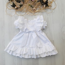 ikokokids Kız Çocuk  Beyaz Fırfırlı Doğum Günü, Düğün, Özel Gün Prenses Elbisesi