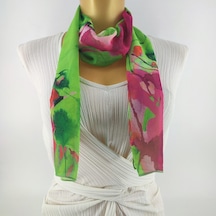 Tedz Collection Paredora Floral Yeşil Pembe Uzun Fular Çok Renkli