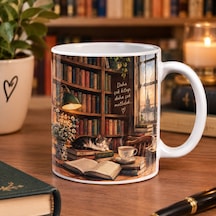 Kitap Ve Kütüphane Tema Baskılı Kupa Beyaz