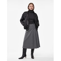 Koton Uzun Kollu Fermuarlı Dik Yaka Kruvaze Oversize Suni Deri Vintage Ceket Siyah 7wak20034ew