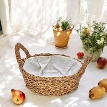 El Yapımı Doğal Hasır Kulplu Çok Amaçlı Dekoratif Yuvarlak Sepet, Hasır Kulplu Ekmek Sepeti 27x8cm Diğer