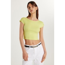 Tudors Kadın Modal Kumaş Slim Fit Dar Kesim Kısa Kollu Bisiklet Yaka Yeşil Bluz -33446 Yeşil