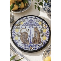 Leopar Desenli Dekoratif Sunum Tepsisi Sicilya Temalı Limon Desenli 34 Cm
