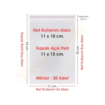 11x10+5 Cm. 11x15 50 Adet Şeffaf Bantlı Yapışkanlı Opp Poşet