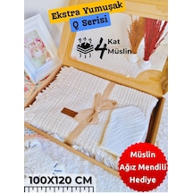 4 Kat Müslin Mint Yeşil Saçaklı Bebek Battaniyesi 100x120 Cm- %100 Pamuklu & Çok Amaçlı Battaniye Ekru