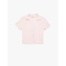 Koton Düğmeli Klasik Yaka Kısa Kollu Bürümcük Bluz Pembe 6sal60006ık Gül