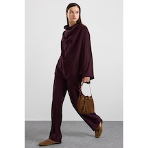 Olcay Degaje Yaka Oversize Pantolon Bluz İkili Takım Mürdüm 9483-tk
