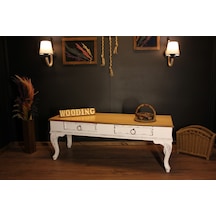 Wooding 120 Cm Masif Naturel Beyaz Oymalı Tv Ünitesi