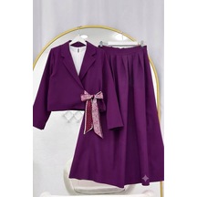 Lovie Moda Ceket Çapraz Bağlamalı Fular Detaylı Mor