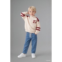 Defacto Dik Yaka Fermuarlı Baskılı Sweatshirt Üst Jean Pantolon 2li Takım Erkek Bebek I0614a526auer98 Ekru-er98