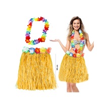 Hawaii Luau Aloha Sarı Püsküllü 50 Cm Etek Ve Hawaii Kolye Seti 5691 "
