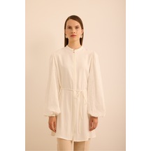 Aker Kolları Brode Rayon Viscon Tunik Ekru Ekru