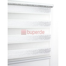 Buperde Beyaz - Gümüş Jakarlı Pilise Pliseli Zebra Stor Perde (Sarmaşık)