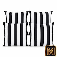 Kırlent 6 4'lü Siyah Beyaz Çizgili Kırlent Kılıfı 45x45 Cm Modern Dekoratif Koltuk Yastık Kılıfı Beyaz Siyah Renk