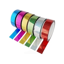 Renkli Hologram Bant 6 Renk 1 Paket 18mm X 3 Metre Yaldızlı Metalik Desenli Fosforlu Hologram Bant Hobi Tasarım