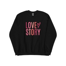 Magors Stıl-x Sevgililer Gününe Özel Love Story Baskılı, Pamuklu, Bisiklet Yaka, Unısex Sweatshırt Siyah