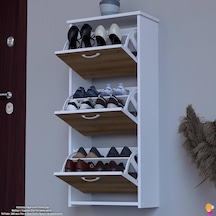 Modilayn West Asma Antre 52 X116x 26 Cm Lik 3 Düşer Kapak 6 Göz Bölmeli Ayakkabılık Meşe - Beyaz