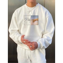 Startmore Adrift Hands Renkli Oversize Bisiklet Yaka Pamuklu Sweatshirt Beyaz Beyaz