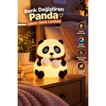 Sevimli Panda Silikon Gece Lambası Renkli Işık Modu Dokunmatik Kontrollü Aydınlatma Çok  Renkli