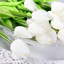 Beyaz 6 Adet/grup Yapay  Buket Mini Lale  Gelin Nedime Ortancalar Çiçek Parti Dekoru