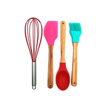 BAMBU SAPLI SİLİKON SERVİS KAŞIK SPATULA FIRÇA- SİLİKON ÇIRPICI