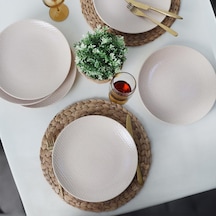 Kumlu Krem Rölyefli Servis Tabağı 27 Cm 6 Adet Q32 Çok Renkli