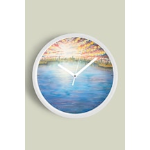 Soyut Doğa Manzara Temalı Modern Duvar Saati - 25cm - Önü Camlı Beyaz Kasa - Sessiz Mekanizma-jh0046 Beyaz