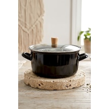 Master Pro Cook Ahşap Kulplu,paslanmaz Saplı Siyah Süzgeçli Emaye Kızartma Tenceresi 22 Cm Siyah
