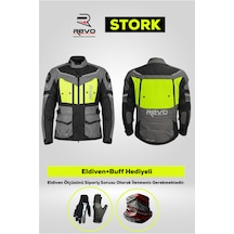 Revo Stork Neon Sarı 4 Mevsim Unisex Motosiklet Montu + Eldiven Ve Buff