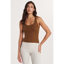 Tudors Kadın Slim Fit Dar Kesim U Yaka Modal Kumaş Kahverengi Body Atlet-33630 Kahverengi