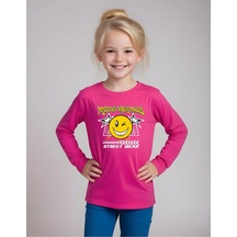Fyk Kids Kız Çocuk Emoji Baskılı Yuvarlak Yaka Sweatshirt Fuşya