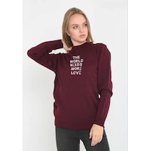 Nnstartshopping Unisex Bisiklet Yaka Baskılı Dokuma Triko - Bordo Bordo