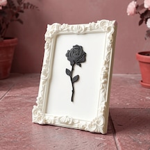 Monarch Rose Kabartma Gül Model Varaklı Beyaz Premium Tablo 170mm X 230mm Masaüstü İçin