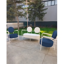 Azra Mobilya Venüs Koltuk Takımı Beyaz İskelet Modern Koltuk Seti Ofis Ve Ev Kullanımı Soft Kumaş Mavi
