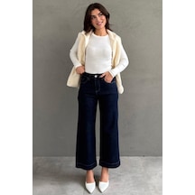 Lacivert Düz Kesim Geniş Paça Kadın Flared Jean Mg2630 Lacivert