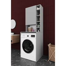 Asra Trend Çamaşır Makinesi Üstü Banyo Dolabı BD-02 %100 MDF Kapaklı Organizer Raf Kül Gri