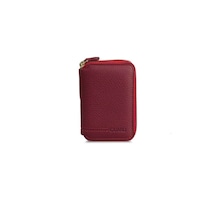 Guard Leather Guard Fermuarlı Kırmızı Deri Mini Cüzdan