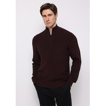 Colins Regular Fit Dik Yaka Jakarlı Erkek Bordo Kazak Cl1076736 Q1.v2 Brd Bordo